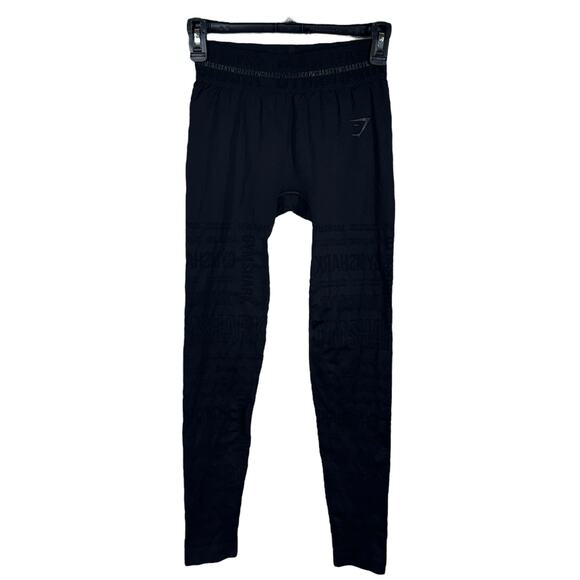 Gymshark Small Vision Jacquard Leggings Mid-Rise Wicking Seamless Stretch Black - Picture 1 of 8